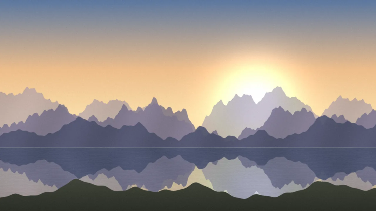 Calm illustration of Utah Valley at golden hour, Utah Lake in front of the Wasatch mountains, no people and no medical devices