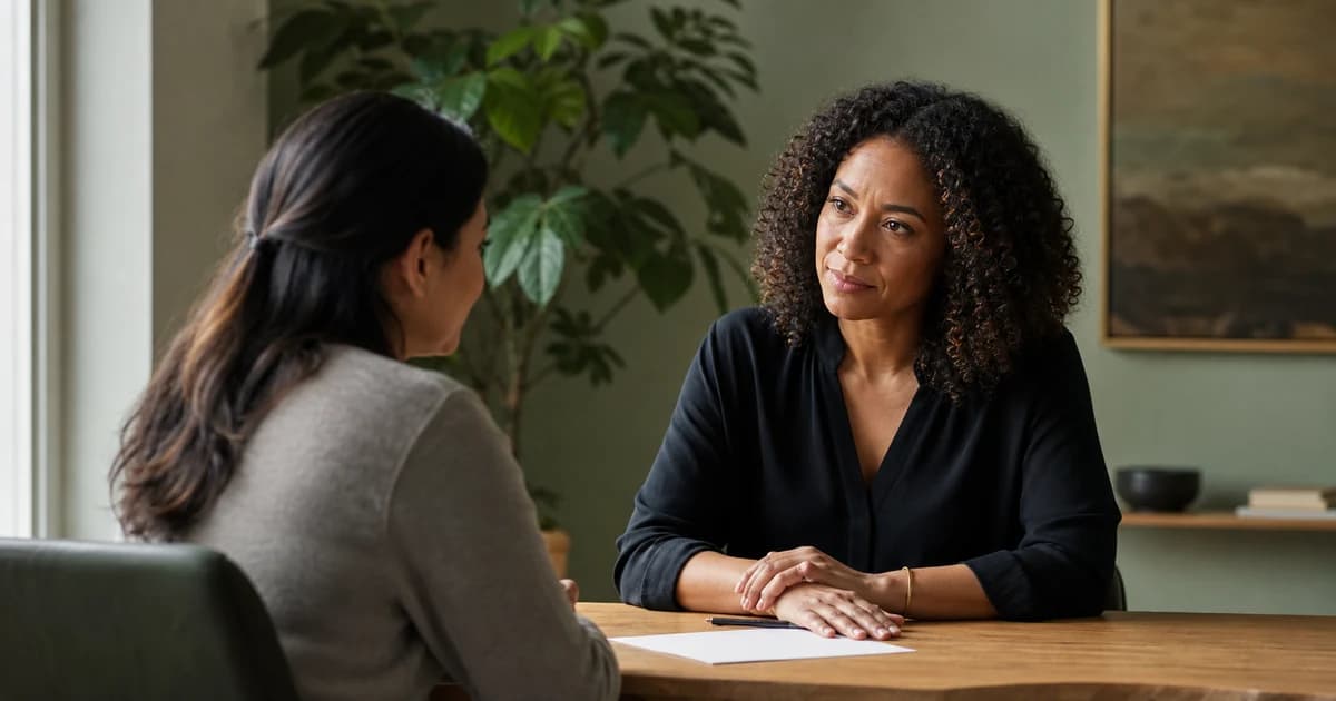 Clinician reviewing medication management plan with a patient in a warm Provo therapy room — RSLNT Wellness
